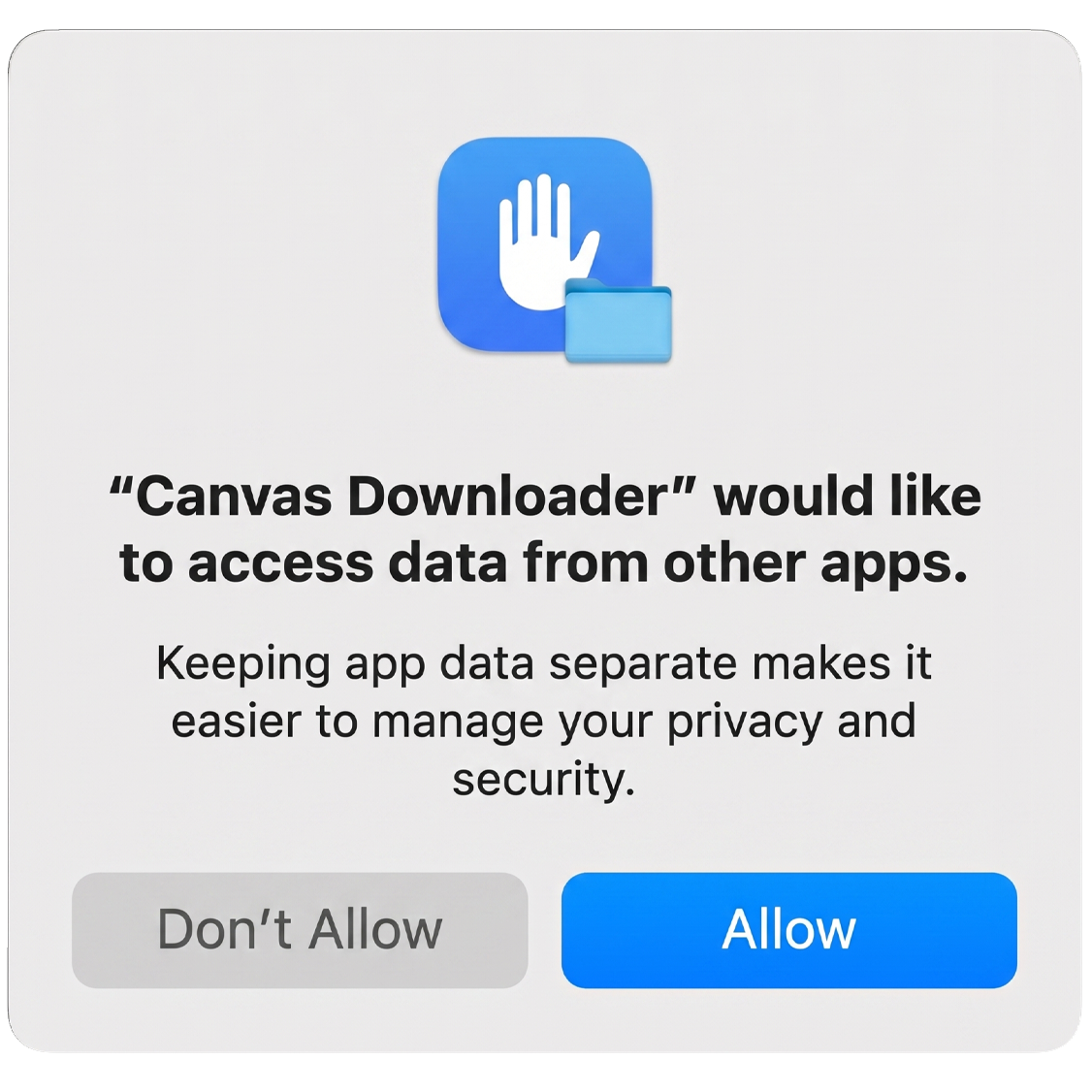 Access data from other apps dialog